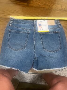Seven7 Medium Wash Frayed Hem Denim Shorts